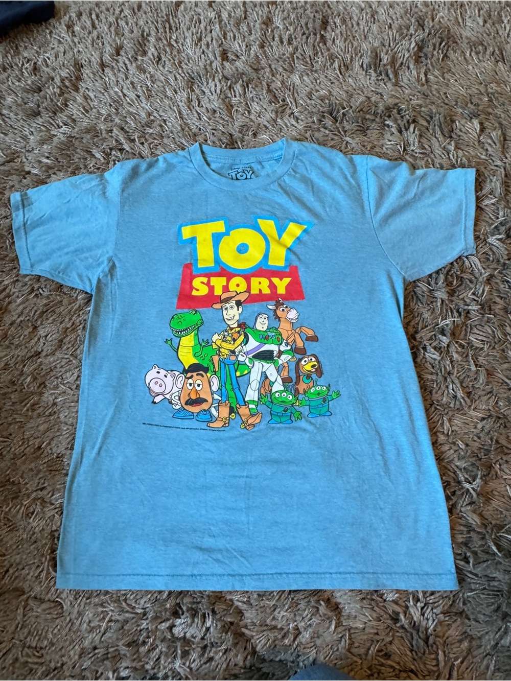 Disney Toy Story Light Blue Short Sleeve Tee with Multicolor Graphic